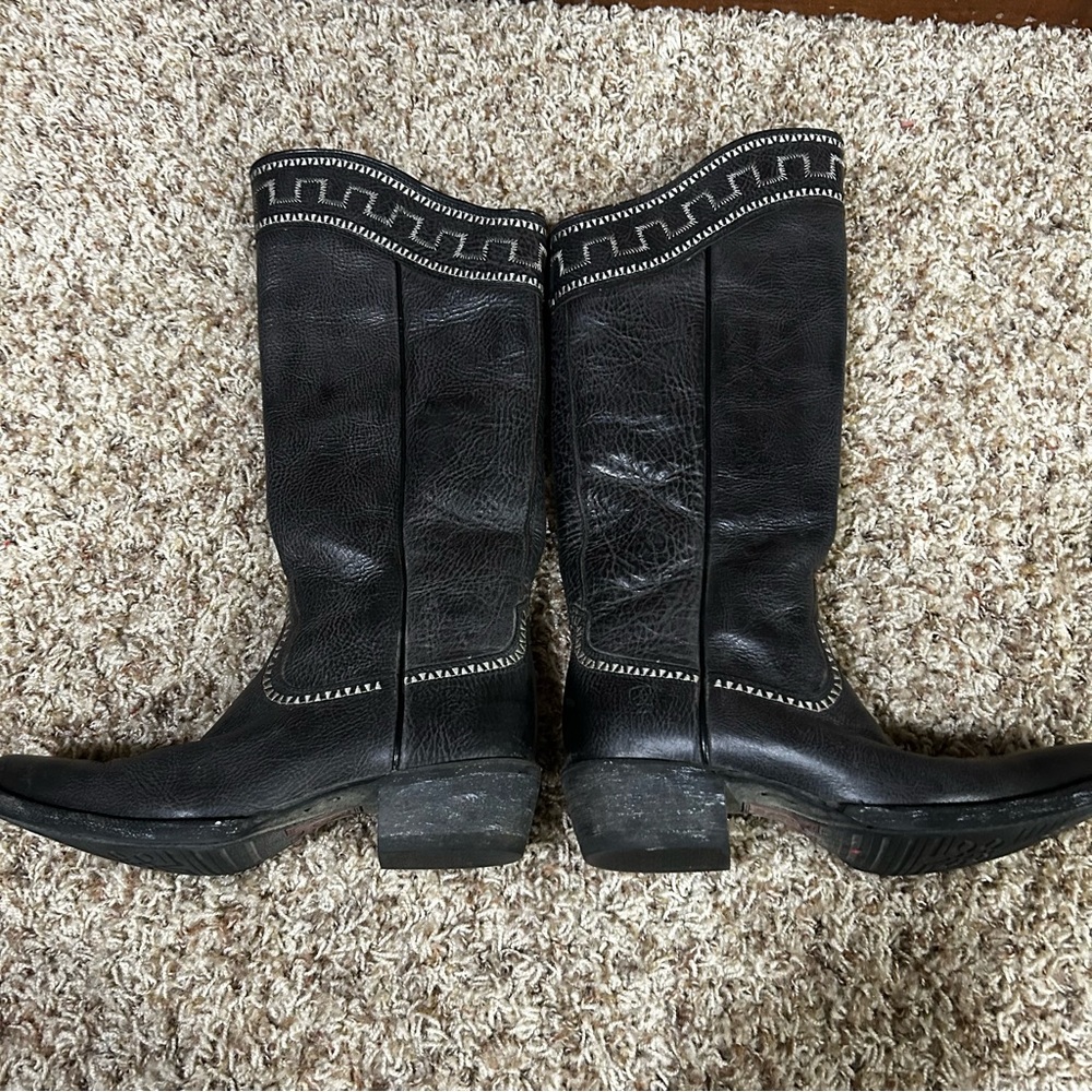 Ariat Black Heeled Boots with Gray Trim - Picture 7 of 8